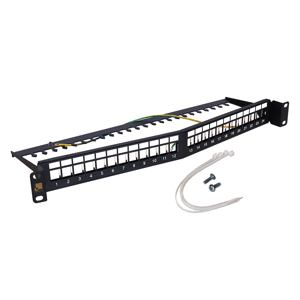 Патч-панель LANMASTER наборная 19" угловая заглубленная, экранированная, 24 порта, 1U