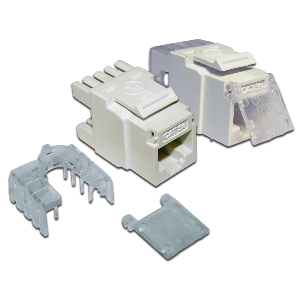 Модуль LANMASTER Keystone, RJ45, кат.5E, UTP, 180 градусов, со шторкой, белый