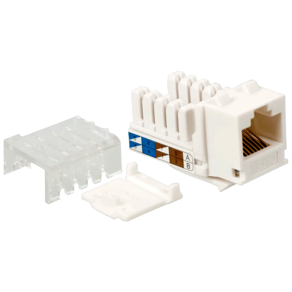 Модуль LANMASTER Keystone, RJ45, кат.5E, UTP, 90 градусов, узкий, со шторкой, белый
