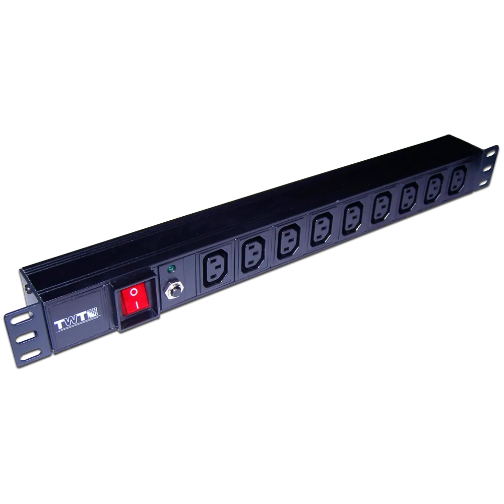 Блок розеток LANMASTER 19", 1-фазный с выключателем, 10 A/250V, 9xC13, без шнура питания, разъем C14